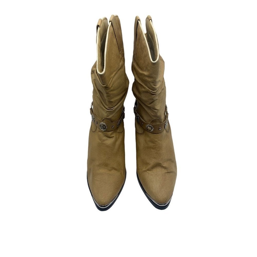 Dingo Women 10M Leather Slouch Harness Strap Western Cowgirl Tan Boots DI 526 - Picture 4 of 12